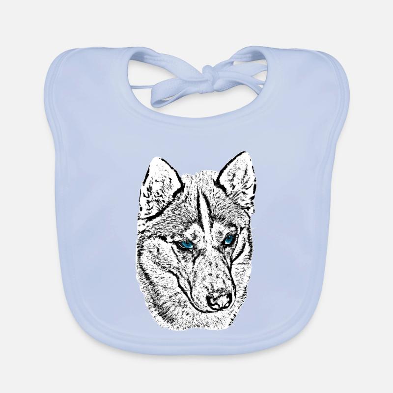 Wolf Head Drawing Blue Eyes Organic Baby Bibs
