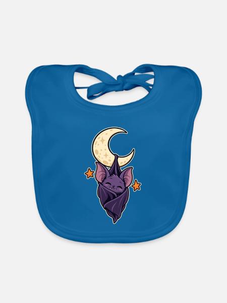 Schlafende Fledermaus auf dem Mond - Baby Bio-Lätzchen - Pfauenblau - Vorne