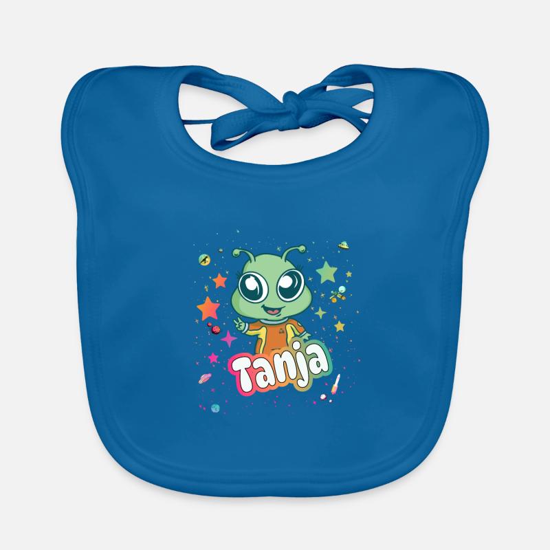 TANJA - Schöner Mädchen Name mit süßem Alien Baby Bio-Lätzchen