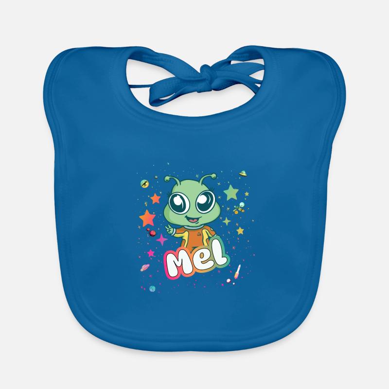 MEL - Schöner Mädchen Name mit süßem Alien Baby Bio-Lätzchen
