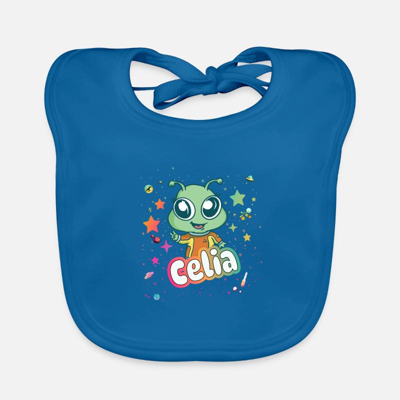 CELIA - Schöner Mädchen Name mit süßem Alien Baby Bio-Lätzchen