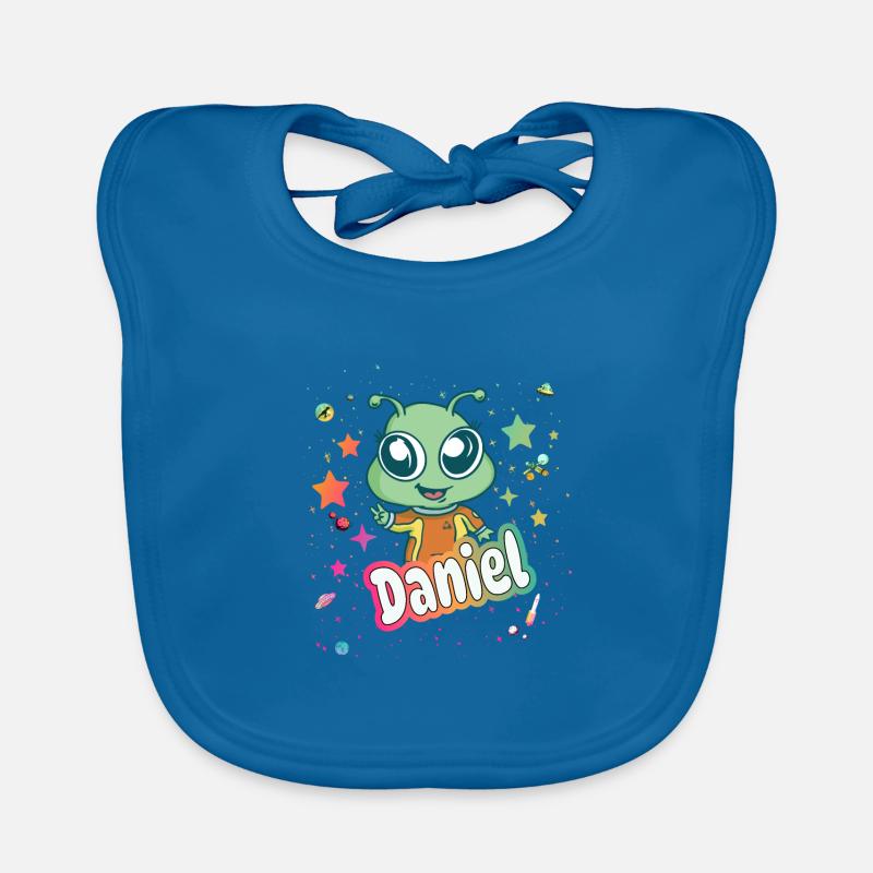 DANIEL - Schöner Junge Name mit süßem Alien Baby Bio-Lätzchen