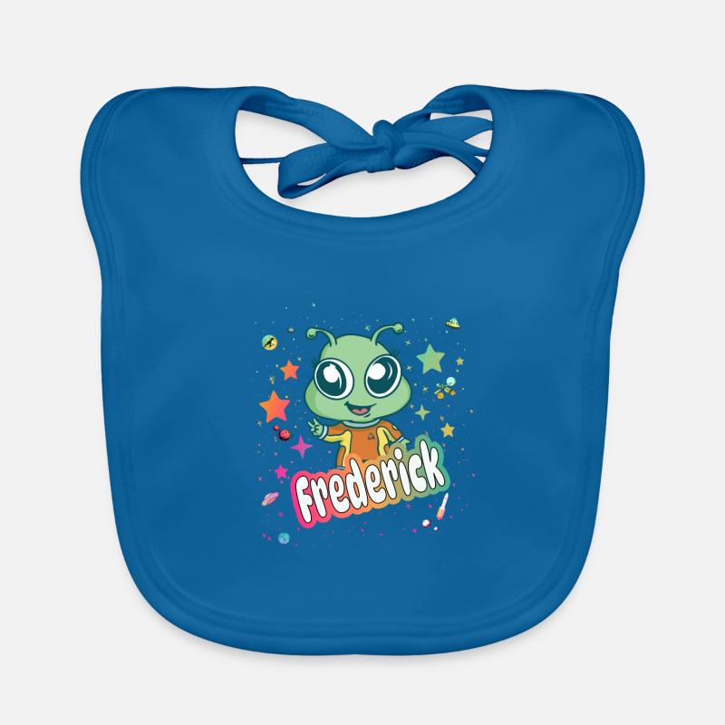 FREDERICK - Beautiful boy name with cute alien Organic Baby Bibs