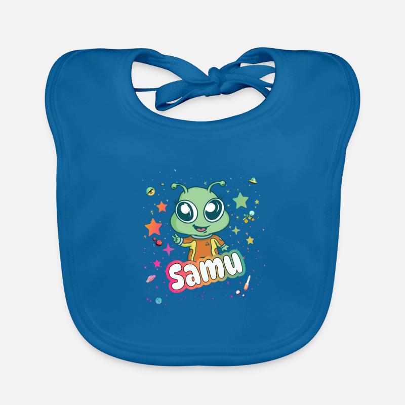 SAMU - Schöner Junge Name mit süßem Alien Baby Bio-Lätzchen