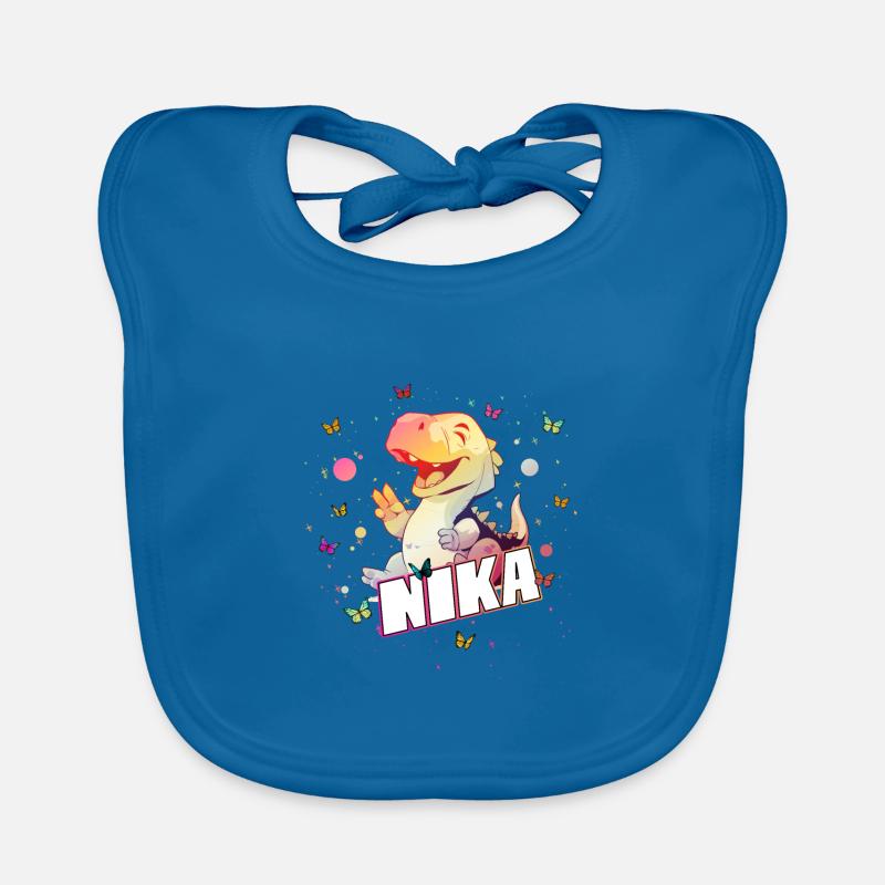 NIKA - Beau nom de garçon avec mignon DINO T-REX Bavoir bio Bébé