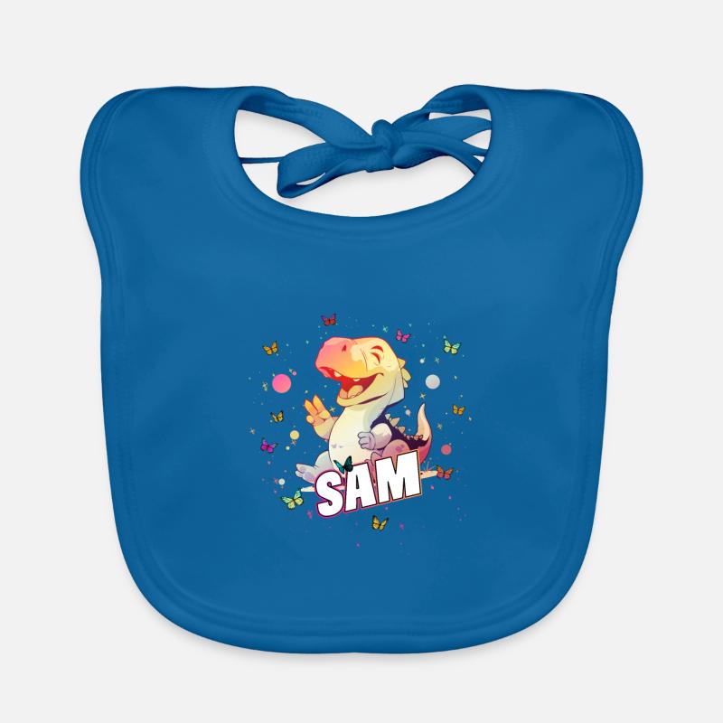 SA M - Beau prénom de garçon avec mignon DINO T-REX Bavoir bio Bébé