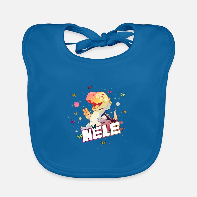 NELE - Schöner MÄDCHEN Name mit süßem DINO T-REX Baby Bio-Lätzchen