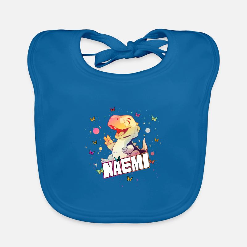 NAEMI - Schöner MÄDCHEN Name mit süßem DINO Baby Bio-Lätzchen