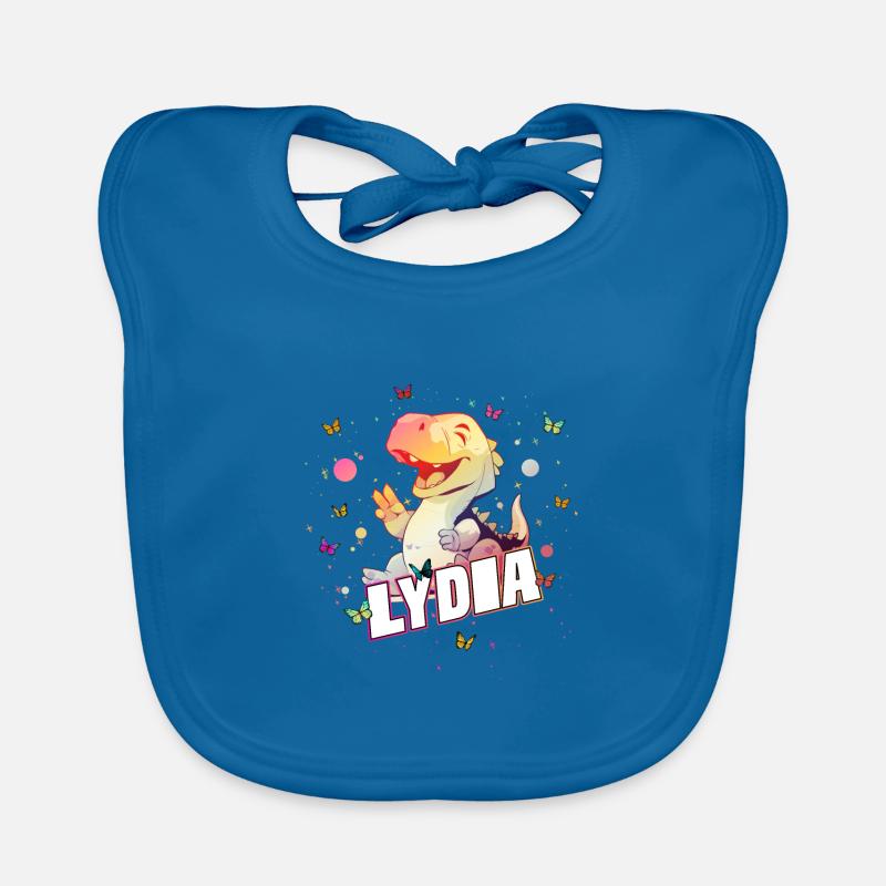 LYDIA - Schöner Mädchen Name mit süßem DINO Baby Bio-Lätzchen