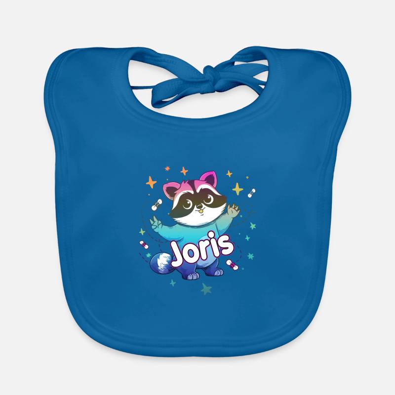 JORIS - Beau prénom de garçon avec un raton laveur mignon Bavoir bio Bébé