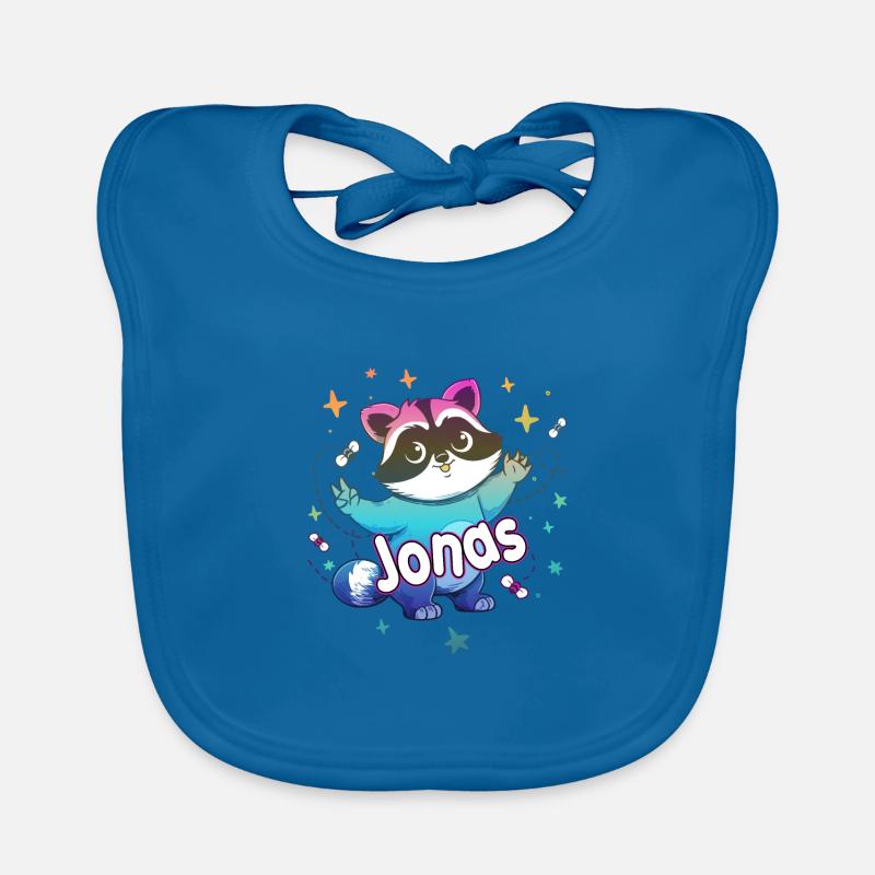 JONAS - Schöner Jungen Name mit süßem Waschbär Baby Bio-Lätzchen