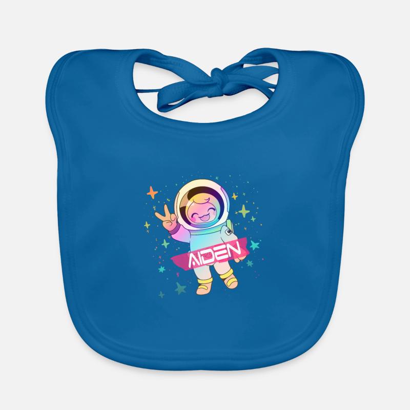 AIDEN - Beautiful boy name with cute astronaut Organic Baby Bibs