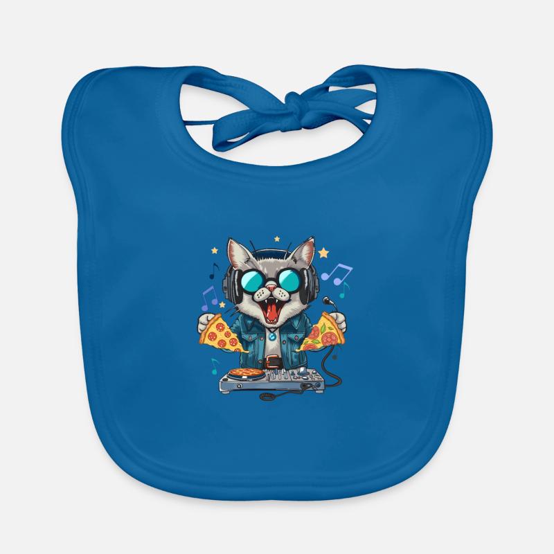 Outer Space Cat Pizza Disc Jockey - Interstellar Organic Baby Bibs