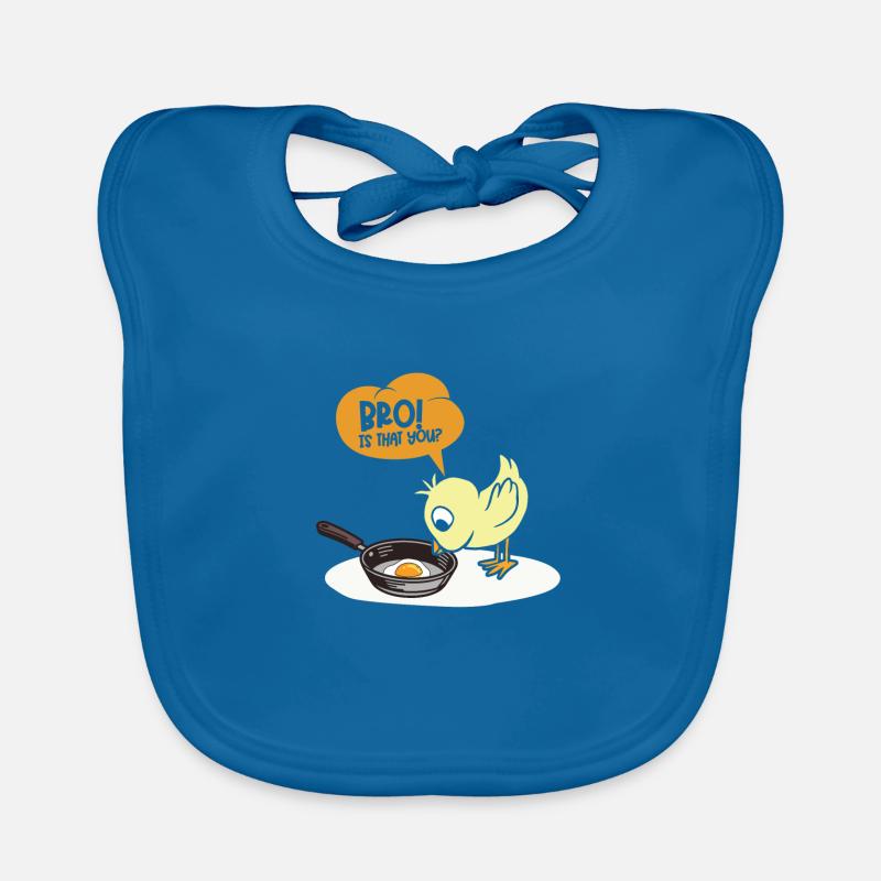 Chick Discovers Egg Humorous Cartoon Text: Bro! Organic Baby Bibs