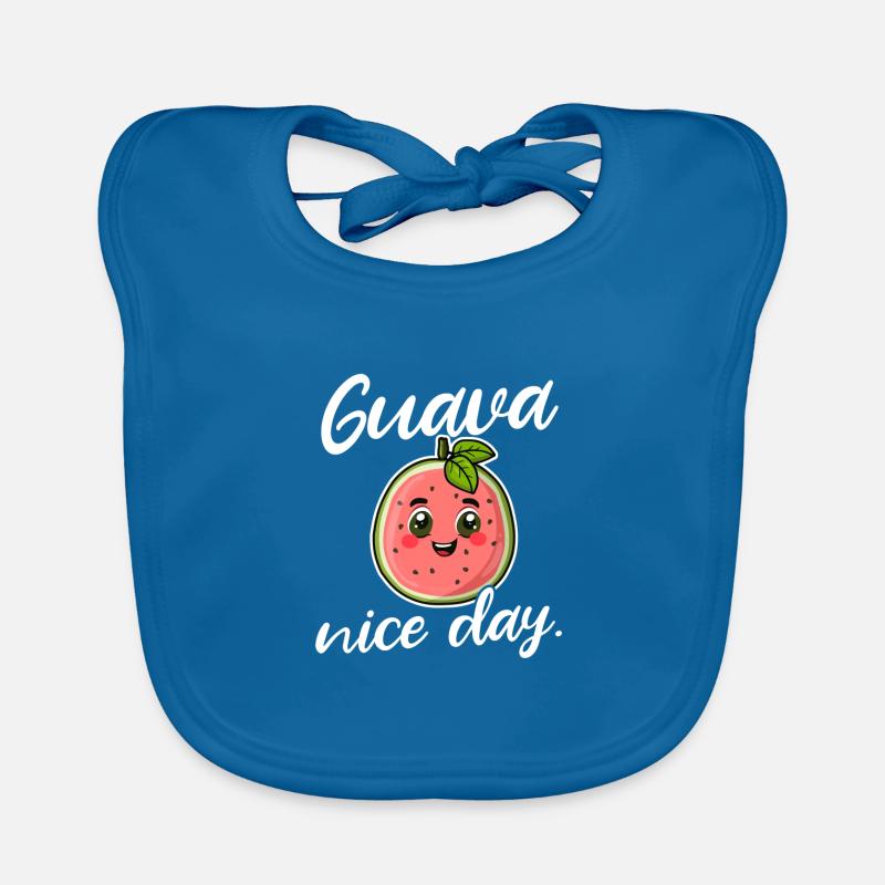 Guavale Nice Day illustration fruitée à la goyave - Bavoir bio Bébé - bleu paon