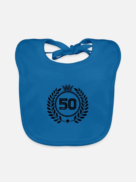 50 Couronne de numéros - Bavoir bio Bébé - bleu paon - Devant