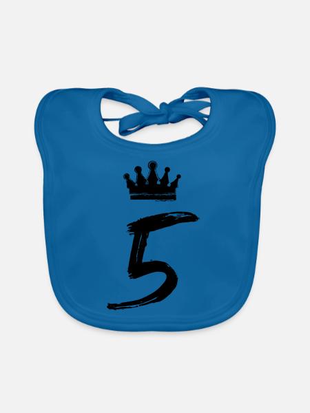 5 Number Crown - Organic Baby Bibs - peacock-blue - Front