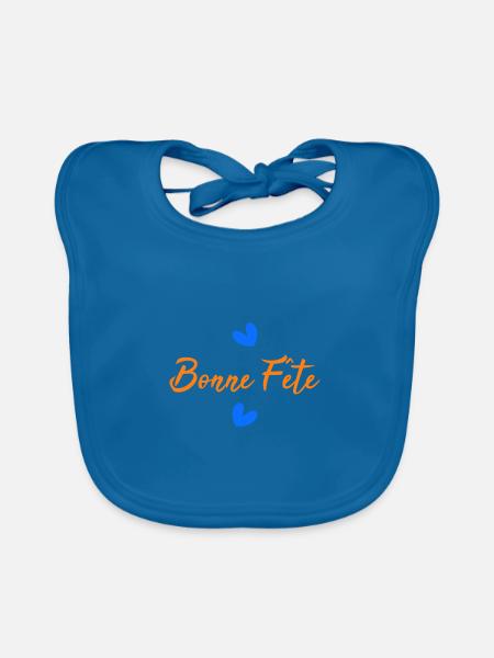 FÊTE DES PÈRES. BONNE FÊTE PAPA. PAPA. BONNE FÊTE - Bavoir bio Bébé - bleu paon - Devant
