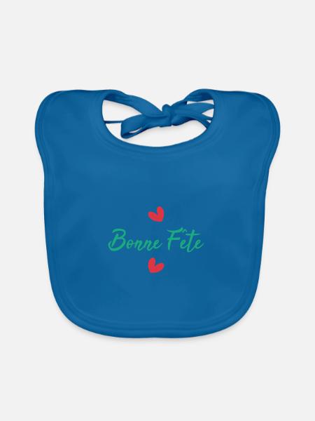 PAPA. FÊTE DES PÈRES. BONNE FÊTE PAPA. BONNE FÊTE - Bavoir bio Bébé - bleu paon - Devant