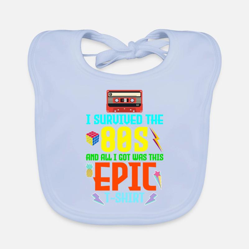 Retro Nostalgia Collage I Survived the '80s' Epic Organic Baby Bibs