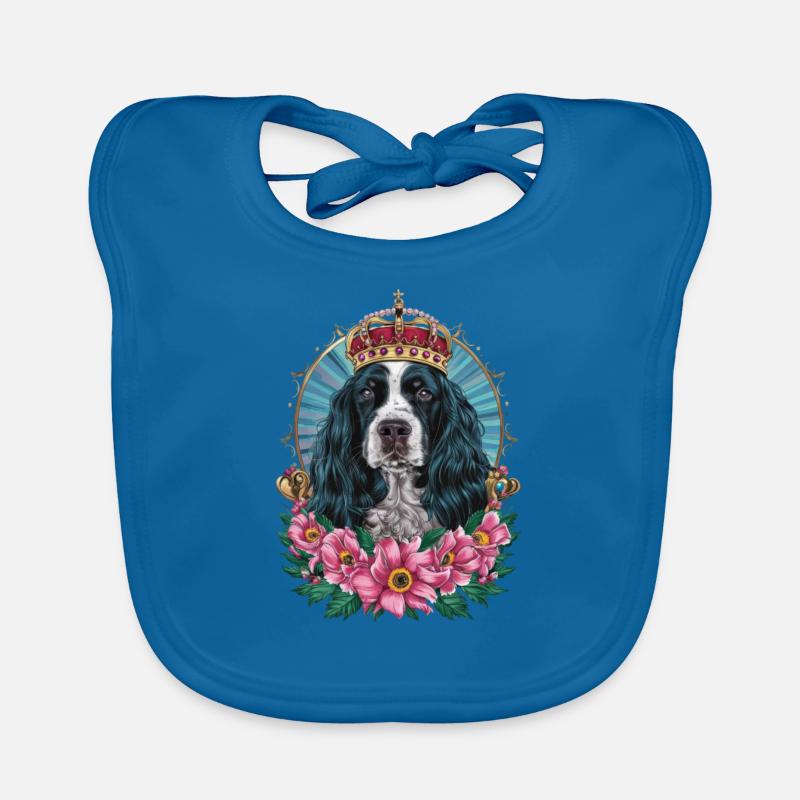Cocker Spaniel avec fleurs et couronne Bavoir bio Bébé