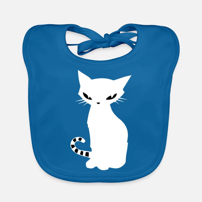 Chat blanc - Bavoir bio Bébé - bleu paon