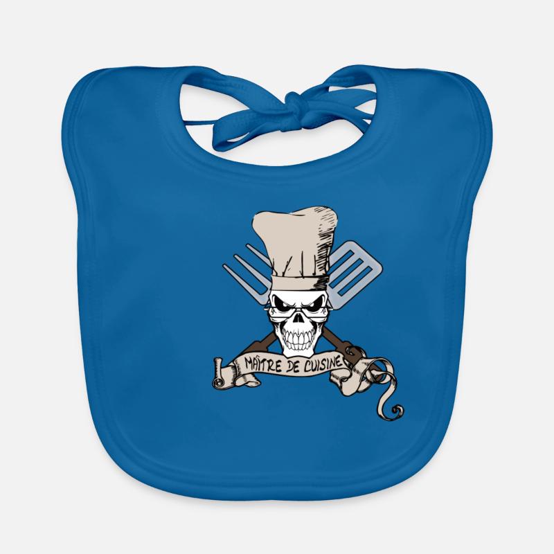 Maître de Cuisine - Chef Skull - Bavoir bio Bébé - bleu paon