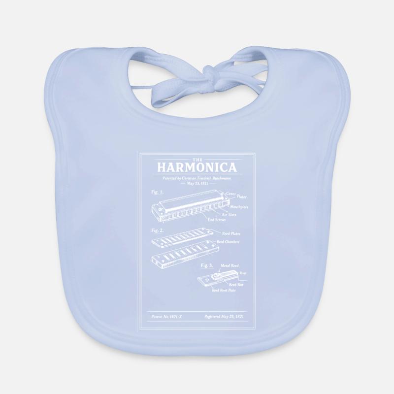 Vintage Harmonica Blueprint Organic Baby Bibs