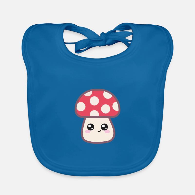 Champignon Mignon Dessin Kawaii - Bavoir bio Bébé - bleu paon