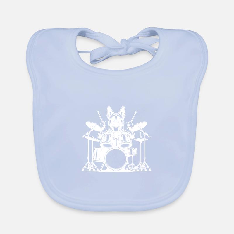 Malinois Dog Drummer in White Organic Baby Bibs