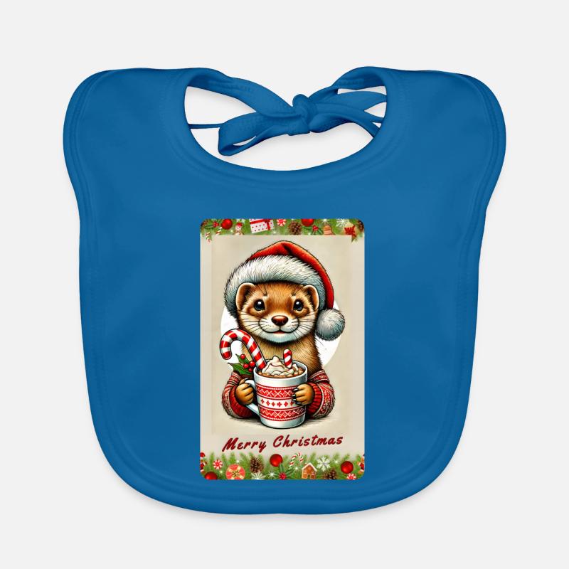 Martre de Noël au chocolat chaud - Bavoir bio Bébé - bleu paon