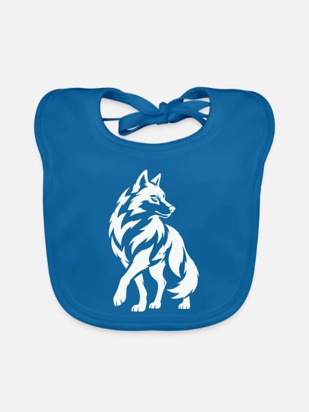 Wolfs Silhouette in Kontrast - Baby Bio-Lätzchen - Pfauenblau - Vorne