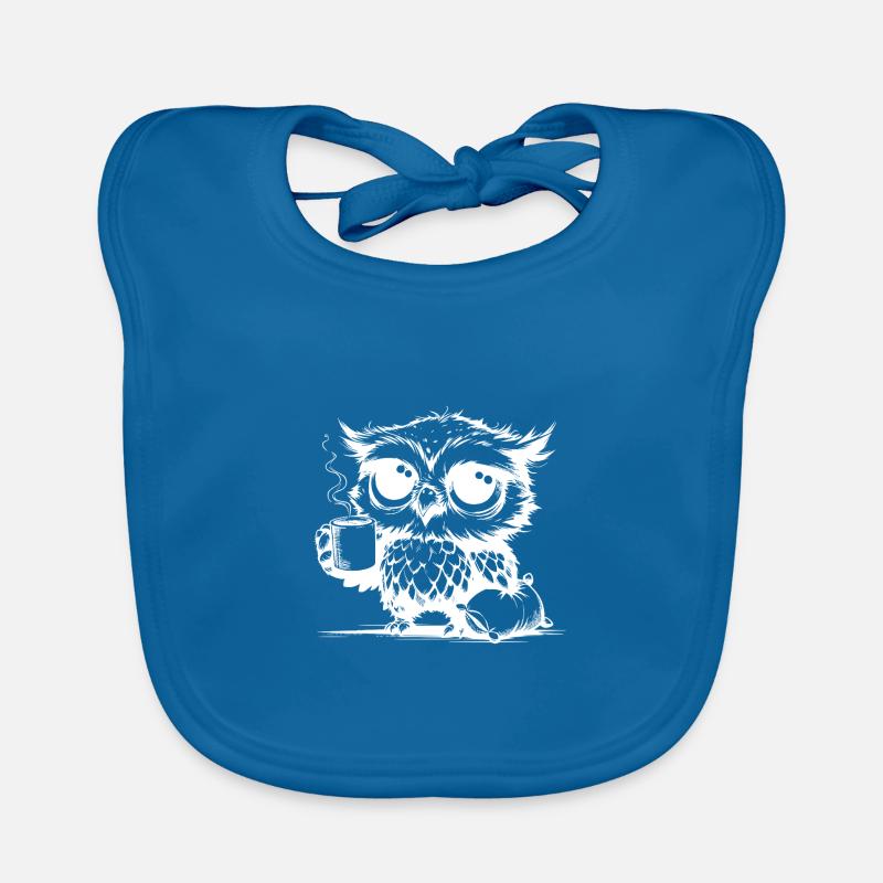 Hibou endormi déclarant que le café est un devoir - Bavoir bio Bébé - bleu paon