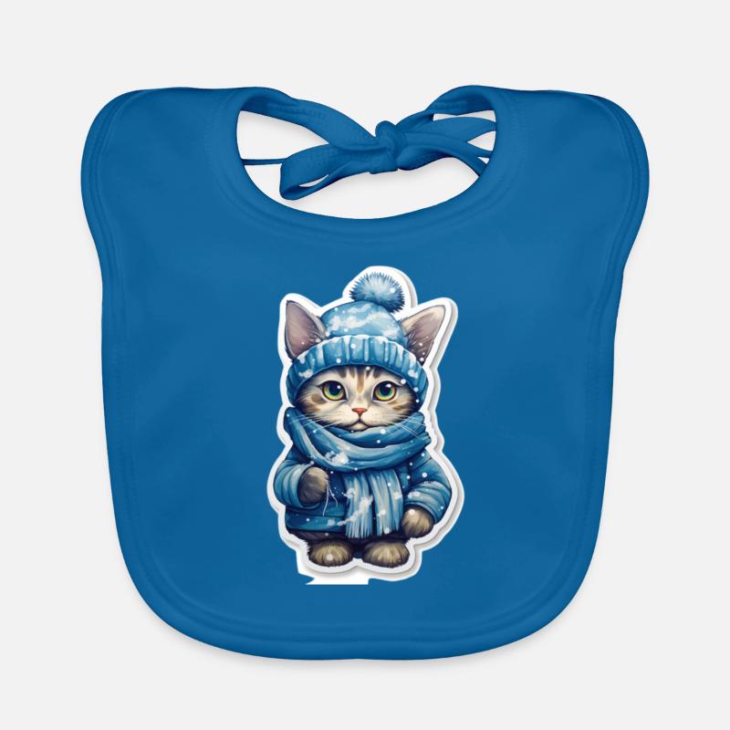 Chat avec écharpe, bonnet et veste d’hiver Bavoir bio Bébé