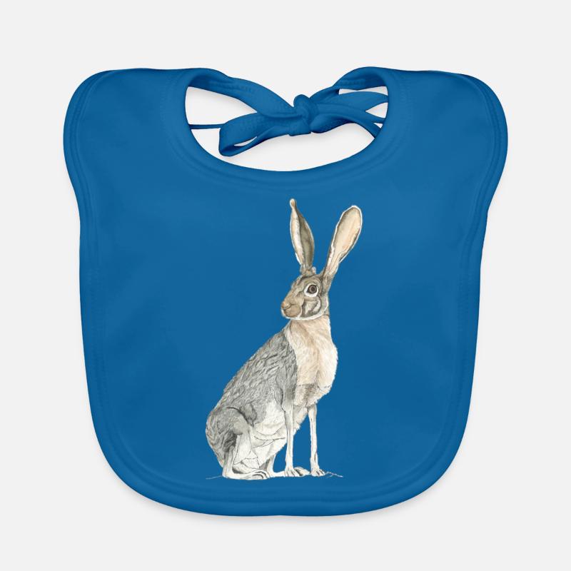 Rabbit with long spoons - Organic Baby Bibs - peacock-blue