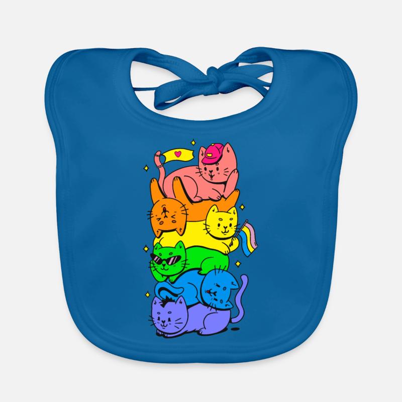 Cat Stack Rainbow Gay Pride Mignon LGBT Animal Pet - Bavoir bio Bébé - bleu paon