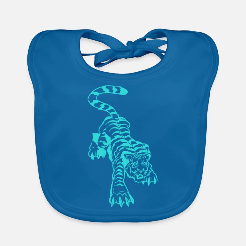 Tiger and lightning under the paws (monochrome blue Organic Baby Bibs