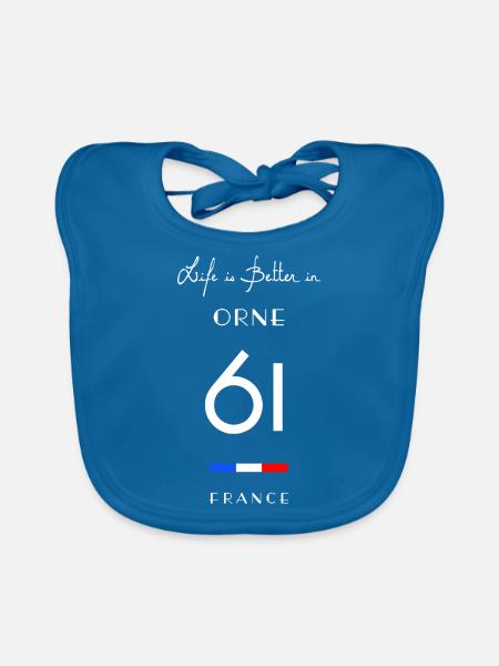 Das Leben ist besser in ORNE Nummer 61 Normandie - Baby Bio-Lätzchen - Pfauenblau - Vorne