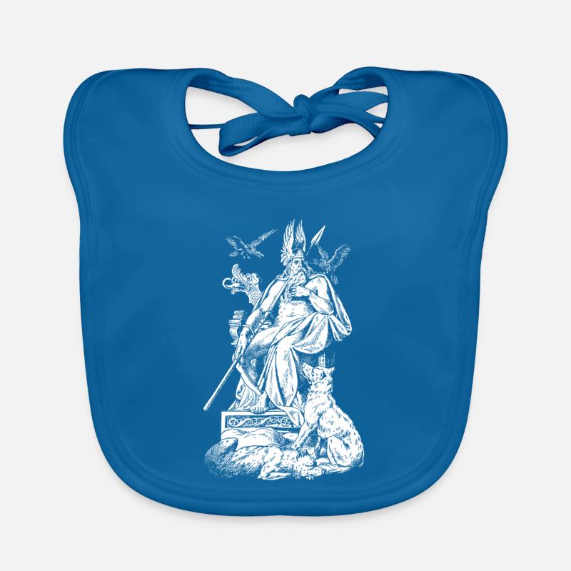 Odin on throne with spears, ravens and wolves Organic Baby Bibs