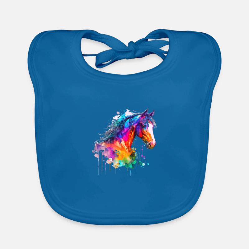 Idée passion chevaux cavalière aquarelle splash Bavoir bio Bébé