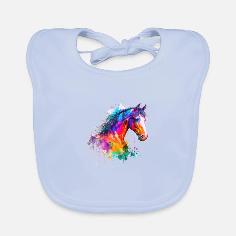 Idée passion chevaux cavalière aquarelle splash Bavoir bio Bébé