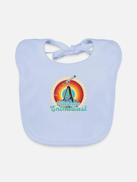 Stargazing Telescope Astronomers - Organic Baby Bibs - sky blue - Front