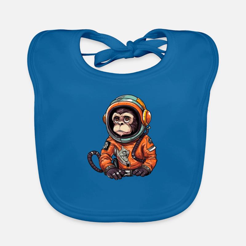 Space Monkey Retro Drawing Organic Baby Bibs