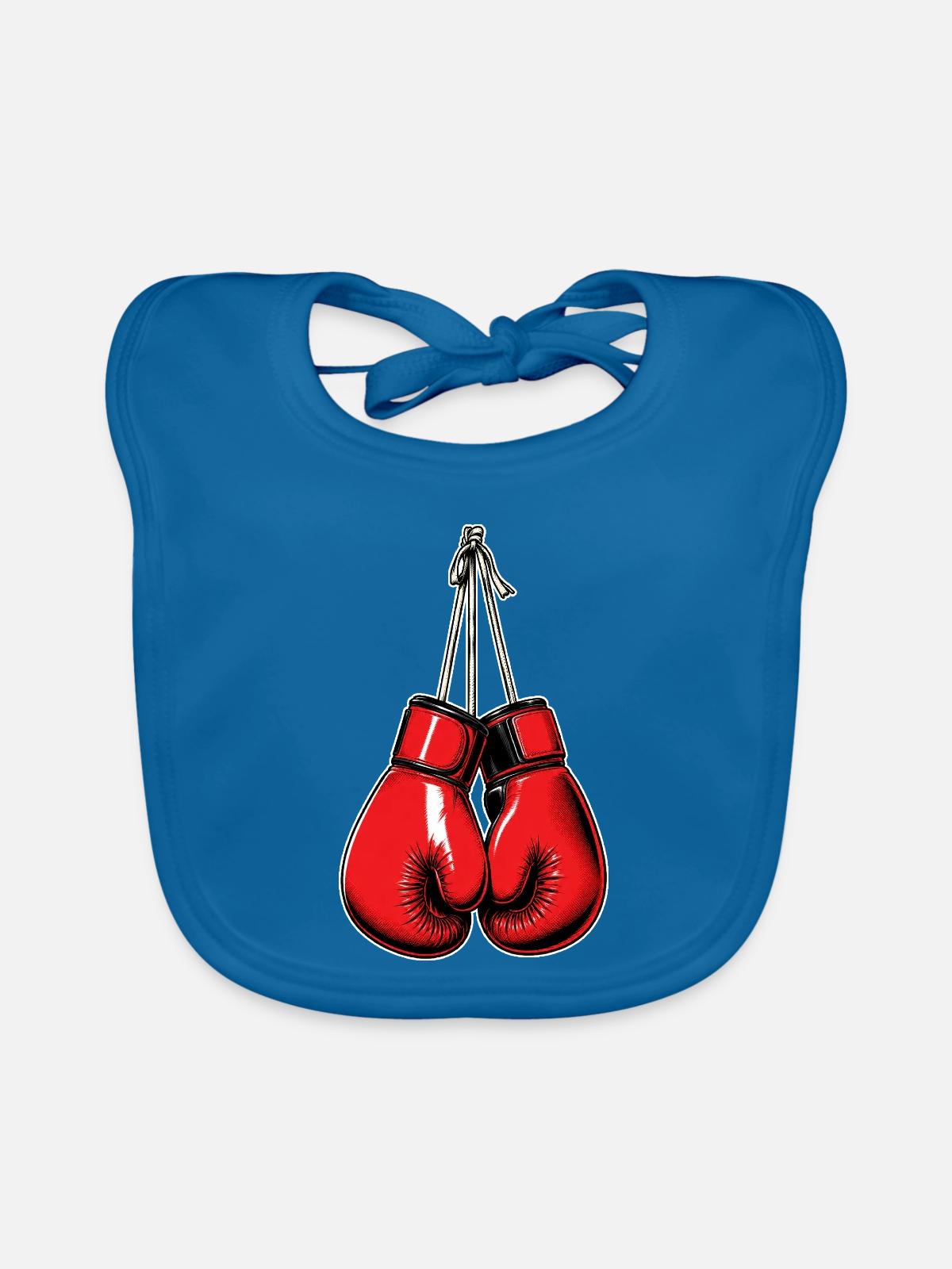 Rote Boxhandschuhe – Boxing & Fight - Baby Bio-Lätzchen - Pfauenblau - Vorne