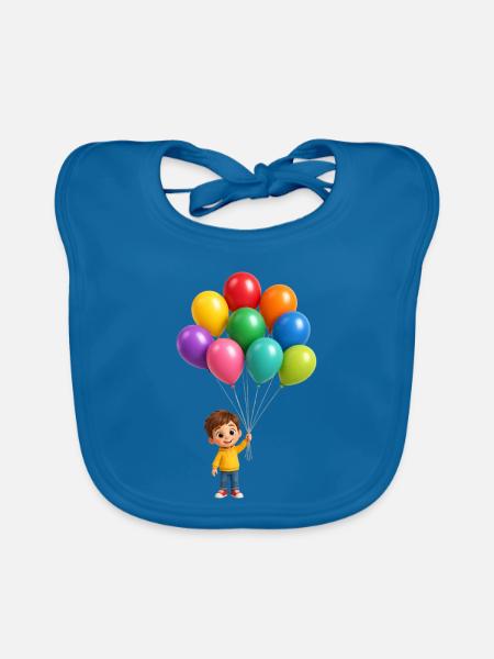 Glückliches Kind mit Regenbogenballons - Baby Bio-Lätzchen - Pfauenblau - Vorne