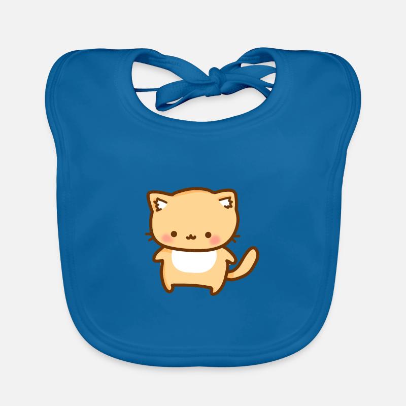 mignon chat orange - style kawaii - Bavoir bio Bébé - bleu paon
