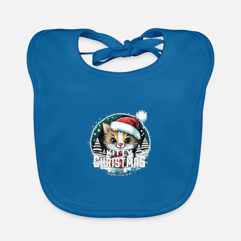 Chat de Noël - Kitty Noël - Bavoir bio Bébé - bleu paon
