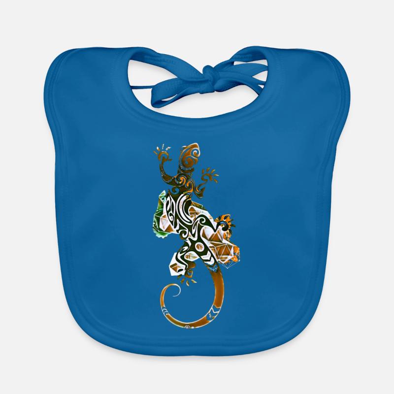 lézard - Bavoir bio Bébé - bleu paon