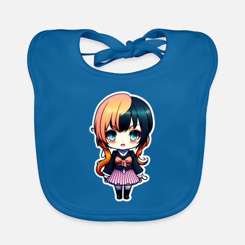 cute chibi girl, cute chibi sticker - Bavoir bio Bébé - bleu paon