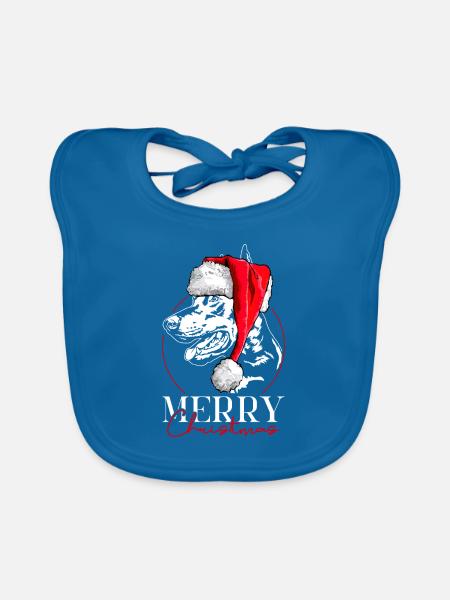 Santa Dobermann Merry Christmas Hunde Wilsigns - Baby Bio-Lätzchen - Pfauenblau - Vorne
